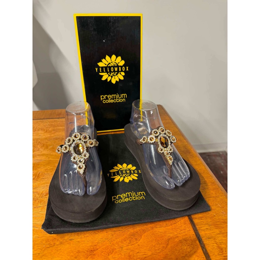 Yellow Box Womens 8.5 Brown Flip Flop Cailey Premium Rhinestone Platform Sandal